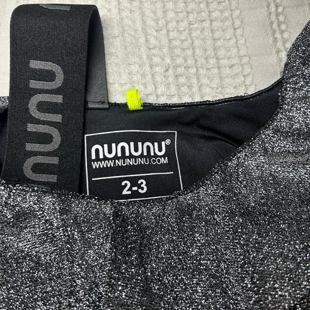 Nununu Silver Glitter Logo One-Shoulder Swim Top